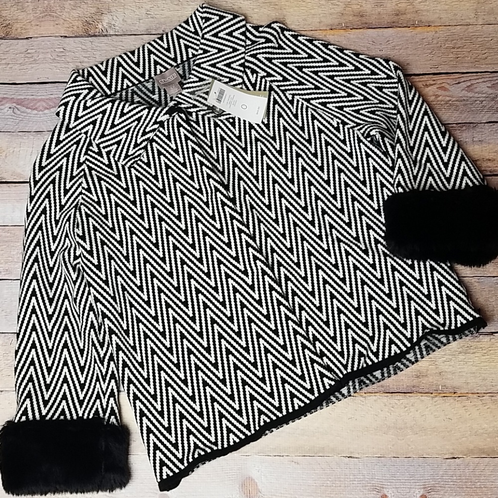 Chico's Blazer Style Sweater. Faux fur on sleeves